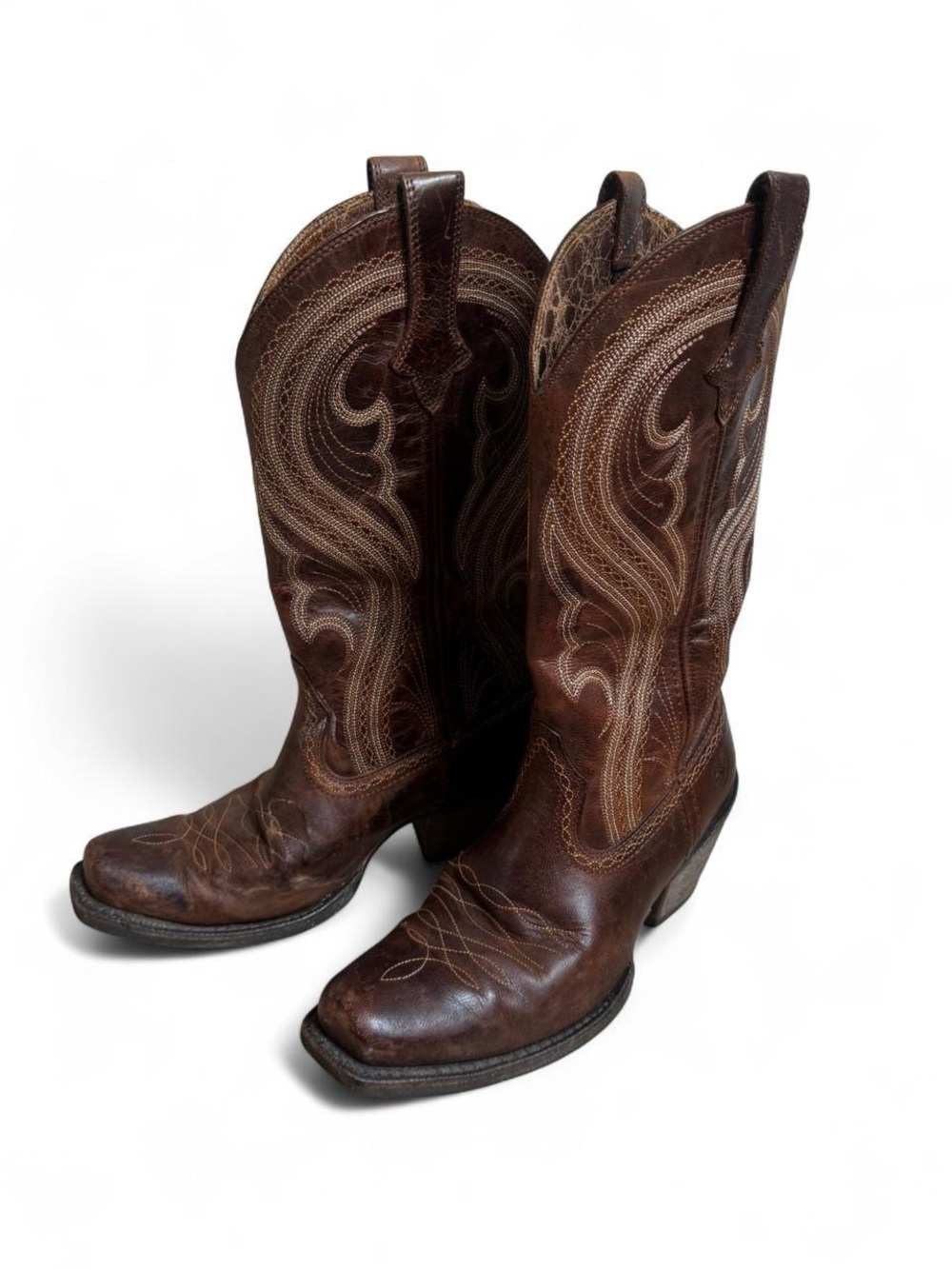 Ariat Brown Leather Western Boots with Tan Embroidery